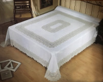 Completo Letto e Tavola in Lino con Ricamo Sfilato Siciliano – Copriletto, Lenzuolo, Tovaglia x12