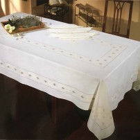 Antique Stitch Pure Linen Tablecloth – Graceful Hand Embroidery