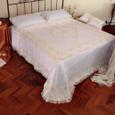 Set Letto 3 Pezzi in Lino con Pizzo Rebrodé Lurex – Copriletto, Lenzuola e Tovaglia