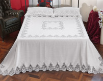 Coordinato Letto e Tavola in Lino con Pizzo Rebrodé – Copriletto, Lenzuolo, Tovaglia