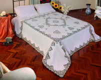 Coordinato Letto e Tavola in Lino con Pizzo Rebrodé Lurex – Copriletto, Lenzuolo, Tovaglia